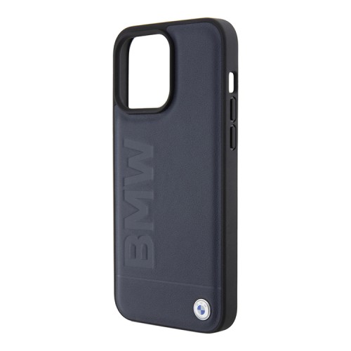 BMW для iPhone 15 Pro Max чехол Signature Leather Logo imprint Hard Navy (MagSafe)