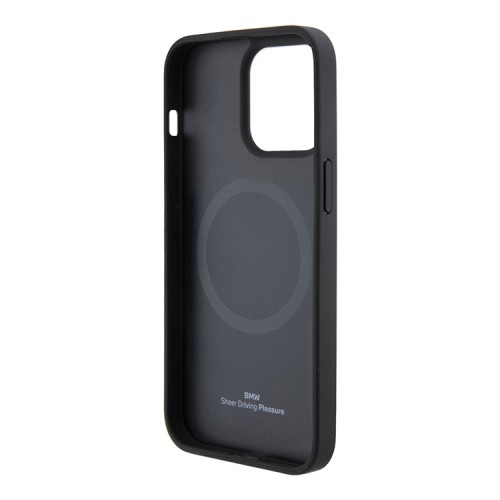 BMW для iPhone 15 Pro Max чехол Signature Leather Logo imprint Hard Navy (MagSafe)