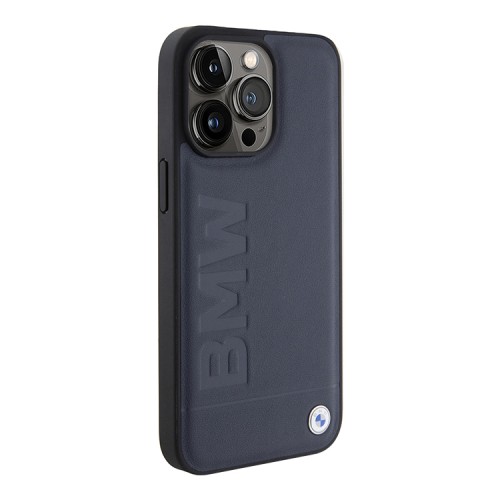 BMW для iPhone 15 Pro Max чехол Signature Leather Logo imprint Hard Navy (MagSafe)