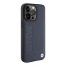 BMW для iPhone 15 Pro Max чехол Signature Leather Logo imprint Hard Navy (MagSafe)