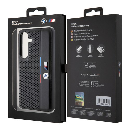 BMW для Galaxy S24 чехол PU Perforated Tricolor stripes Metal logo Hard Black