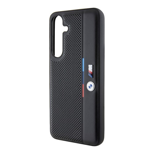 BMW для Galaxy S24 чехол PU Perforated Tricolor stripes Metal logo Hard Black