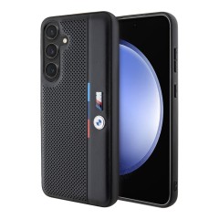 BMW для Galaxy S24 чехол PU Perforated Tricolor stripes Metal logo Hard Black