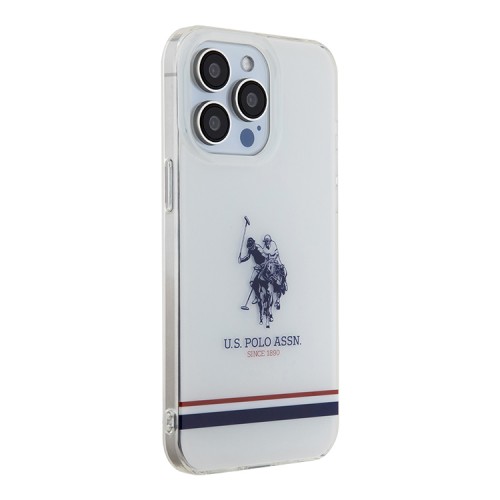 U.S. Polo для iPhone 15 Pro чехол PC/TPU Double Horse logo Tricolor stripes Hard Transparent