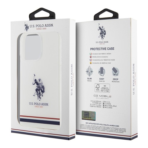 U.S. Polo для iPhone 15 Pro чехол PC/TPU Double Horse logo Tricolor stripes Hard Transparent