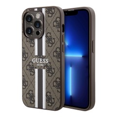 Guess для iPhone 15 Pro чехол PU 4G Stripes Hard Brown