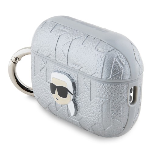 Karl Lagerfeld для Airpods Pro 2 чехол PU Saffiano Monogram with ring NFT Metal Head Karl Silver