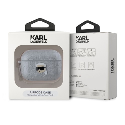 Karl Lagerfeld для Airpods Pro 2 чехол PU Saffiano Monogram with ring NFT Metal Head Karl Silver