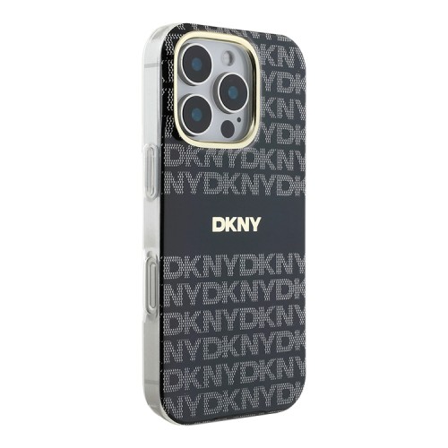 DKNY для iPhone 16 Pro чехол PC/TPU Repeat texture Tonal stripe Black (MagSafe)