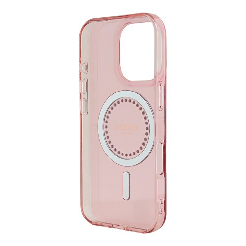 Guess для iPhone 16 Pro чехол PC/TPU Diamond Rhinestone Circle Pink (MagSafe)