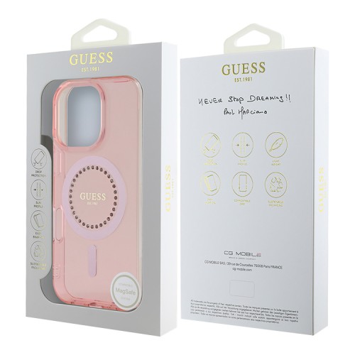 Guess для iPhone 16 Pro чехол PC/TPU Diamond Rhinestone Circle Pink (MagSafe)