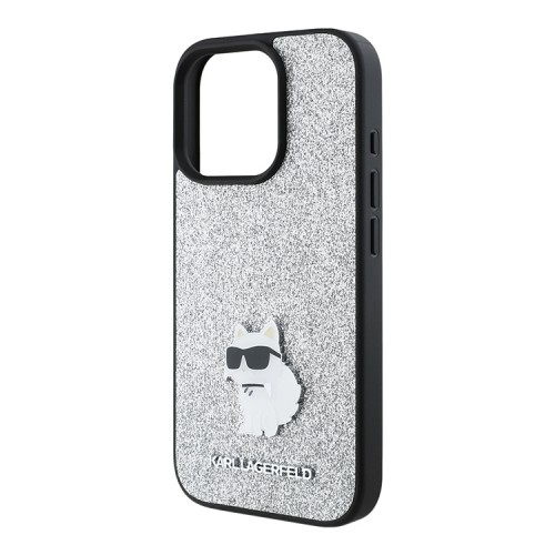 Karl Lagerfeld для iPhone 16 Pro Max чехол Fixed glitters NFT Choupette Silver