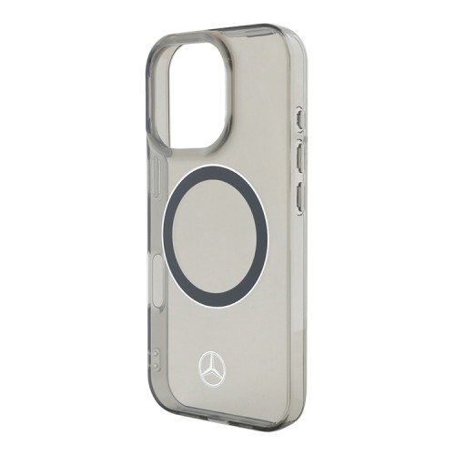 Mercedes для iPhone 16 Pro Max чехол PC/TPU Transparent with Silver Ring, Black (MagSafe)