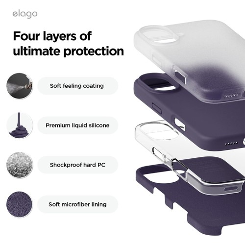 Elago для iPhone 16 чехол Soft silicone (Liquid) Deep Purple