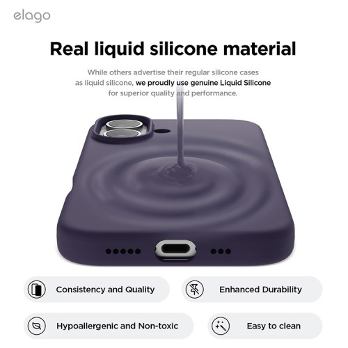 Elago для iPhone 16 чехол Soft silicone (Liquid) Deep Purple