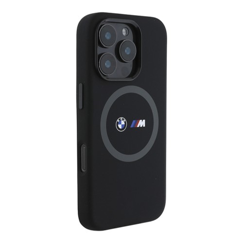 BMW для iPhone 16 Pro Max чехол M-Collection Liquid silicone Ring Metal camera Hard Black (MagSafe)