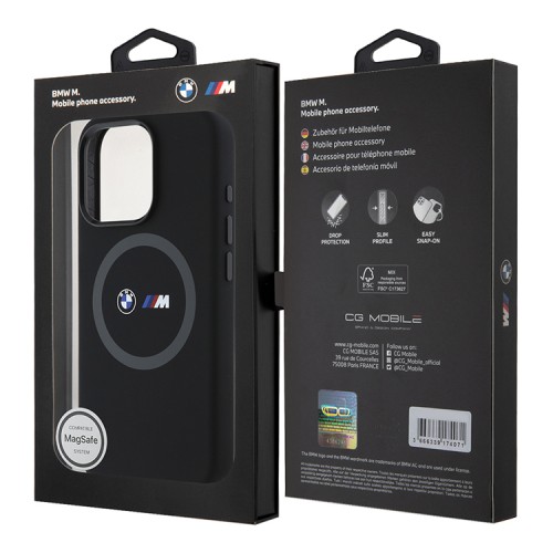 BMW для iPhone 16 Pro Max чехол M-Collection Liquid silicone Ring Metal camera Hard Black (MagSafe)
