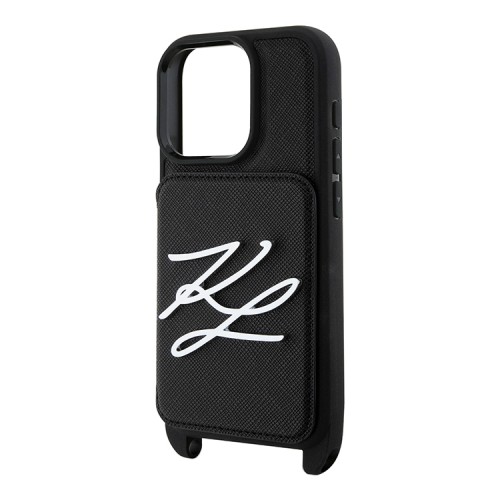 Karl Lagerfeld для iPhone 16 Pro Max чехол Crossbody cardslot PU Saffiano Autograph Hard Black