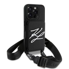 Karl Lagerfeld для iPhone 16 Pro Max чехол Crossbody cardslot PU Saffiano Autograph Hard Black