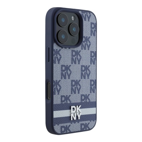 DKNY для iPhone 16 Pro чехол PU Checkered Printed stripes Metal logo Hard Blue