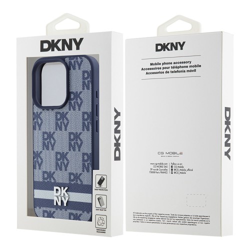 DKNY для iPhone 16 Pro чехол PU Checkered Printed stripes Metal logo Hard Blue