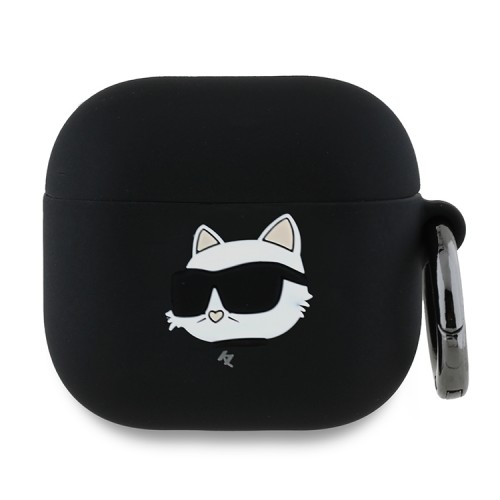 Karl Lagerfeld для Airpods 4 чехол Silicone case with ring NFT 3D Choupette Black