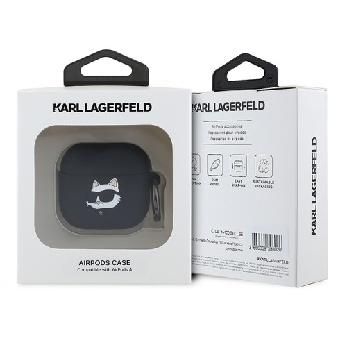 Karl Lagerfeld для Airpods 4 чехол Silicone case with ring NFT 3D Choupette Black