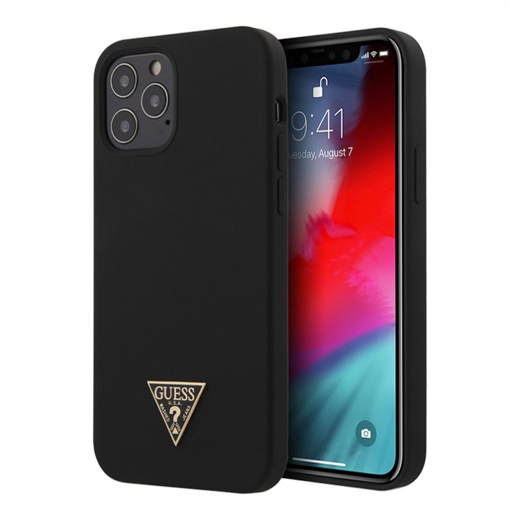 Чехол Guess Liquid Silicone Triangle metal logo для iPhone 12 Pro Max, черный