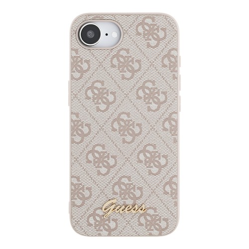 Guess для iPhone 16e чехол PU 4G Script metal logo Hard Pink (MagSafe)