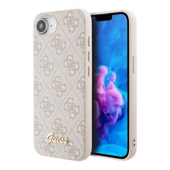 Guess для iPhone 16e чехол PU 4G Script metal logo Hard Pink (MagSafe)