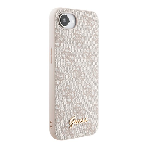 Guess для iPhone 16e чехол PU 4G Script metal logo Hard Pink (MagSafe)