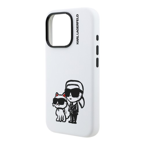 Karl Lagerfeld для iPhone 16 Pro чехол Liquid Silicone Sketch Karl&Choupette White (MagSafe)