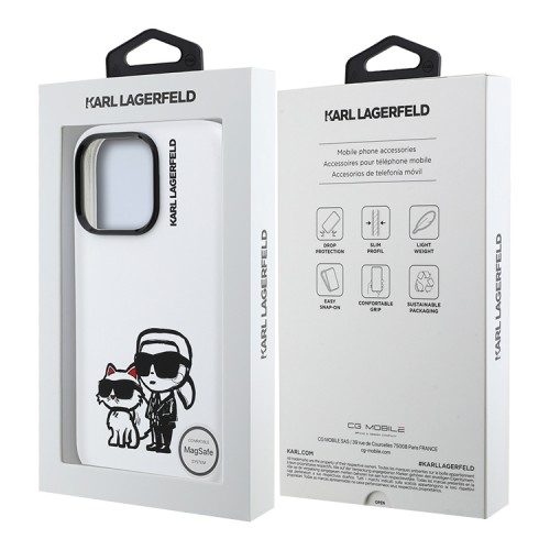 Karl Lagerfeld для iPhone 16 Pro чехол Liquid Silicone Sketch Karl&Choupette White (MagSafe)