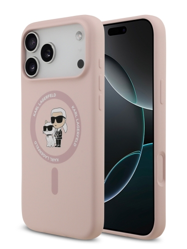 Karl Lagerfeld для iPhone 17 Pro Max чехол Liquid Silicone NFT Karl & Choupette Hard Pink (MagSafe)