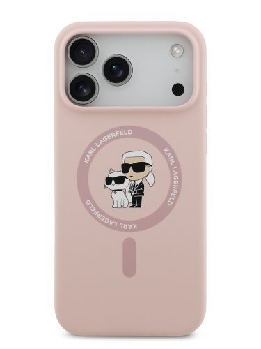 Karl Lagerfeld для iPhone 17 Pro Max чехол Liquid Silicone NFT Karl & Choupette Hard Pink (MagSafe)