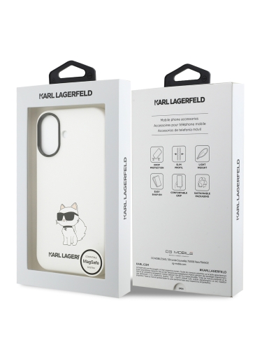 Karl Lagerfeld для iPhone 17 чехол Liquid silicone NFT Choupette Metal Cam Hard White (MagSafe)