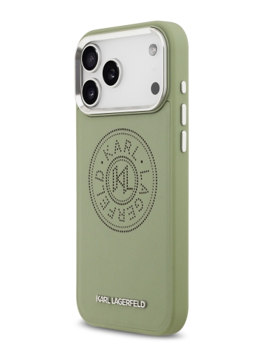 Karl Lagerfeld для iPhone 17 Pro Max чехол PU Perforated Round logo Metal camera Hard Green (MagSafe)
