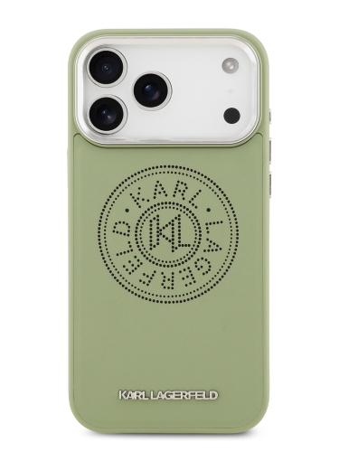 Karl Lagerfeld для iPhone 17 Pro Max чехол PU Perforated Round logo Metal camera Hard Green (MagSafe)