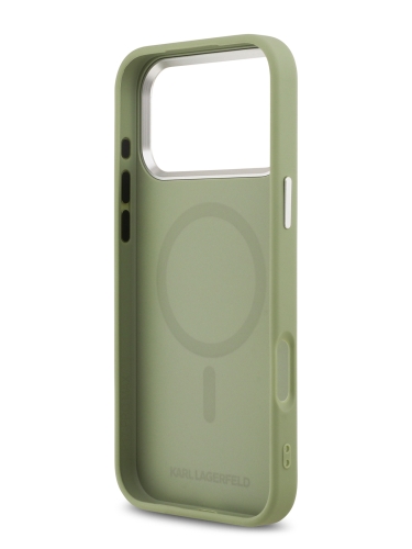 Karl Lagerfeld для iPhone 17 Pro Max чехол PU Perforated Round logo Metal camera Hard Green (MagSafe)