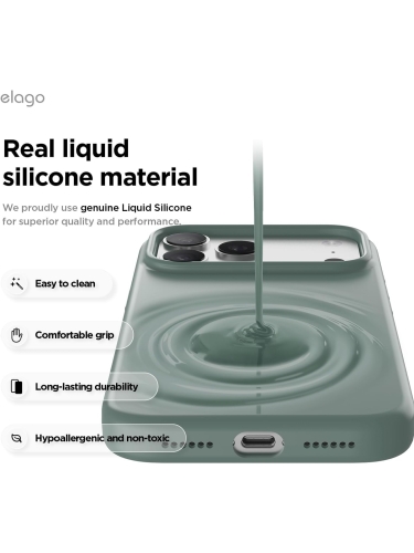 Elago для iPhone 17 Pro Max чехол Magnetic Silicone Midnight Green (MagSafe)