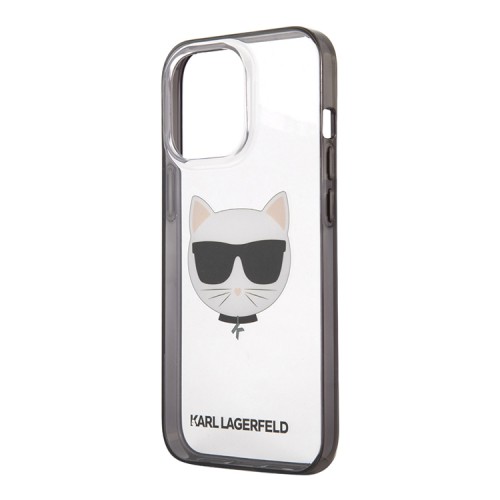 Lagerfeld Choupette Hard Transparent чехол для iPhone 13 Pro Max, черная рамка