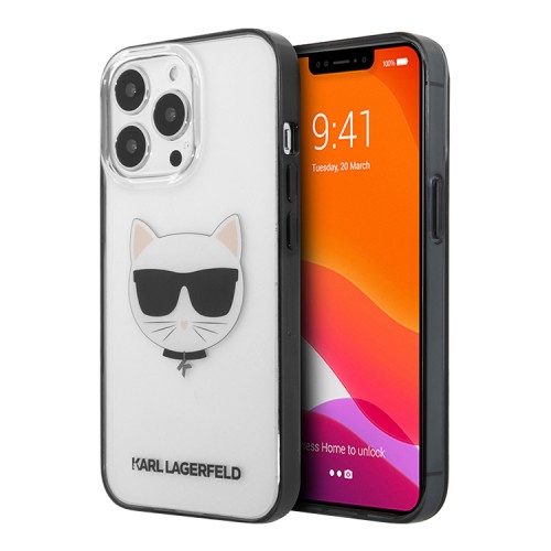 Lagerfeld Choupette Hard Transparent чехол для iPhone 13 Pro Max, черная рамка