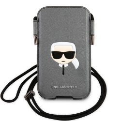Чехол-карман Karl Lagerfeld для смартфонов Pouch PU Saffiano Karl's head Silver (L-size)