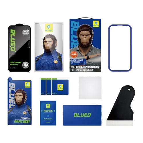 BlueO стекло для iPhone 18 Pro/17 Pro/17/16 Pro, 3D Curved Hot Bending SA HD Black +installer