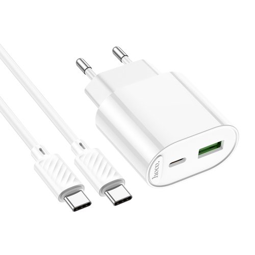 HOCO СЗУ C109A Fighter Type-C PD20W + USB-A QC3.0 +кабель C-to-C White