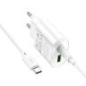 HOCO СЗУ C109A Fighter Type-C PD20W + USB-A QC3.0 +кабель C-to-C White