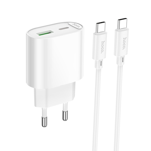 HOCO СЗУ C109A Fighter Type-C PD20W + USB-A QC3.0 +кабель C-to-C White