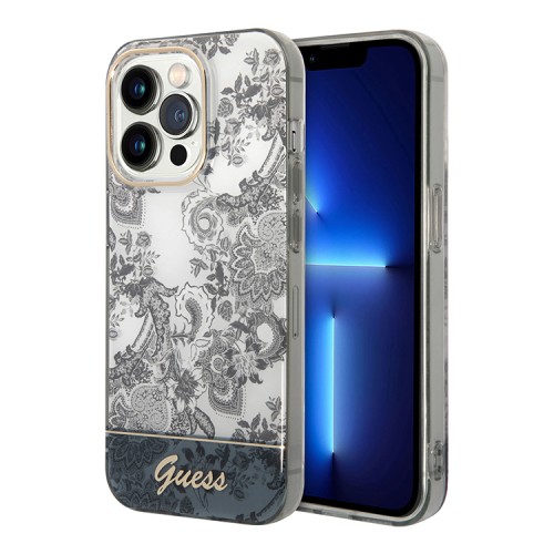 Чехол Guess Toile de Jouy w Electroplated camera Hard для iPhone 14 Pro, серый