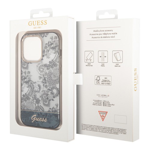 Чехол Guess Toile de Jouy w Electroplated camera Hard для iPhone 14 Pro, серый