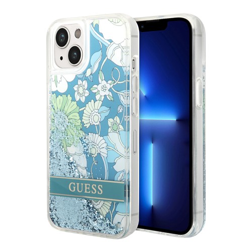 Чехол Guess Liquid glitter Flower Hard для iPhone 14, зеленый